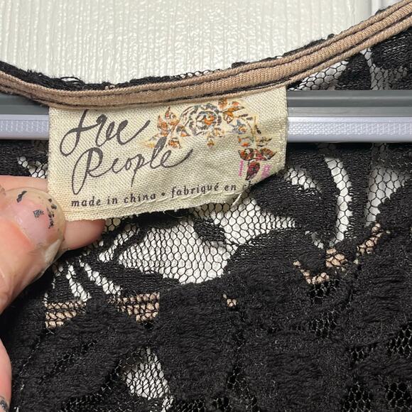 Free People Y2K Black Lace Mini Dress Large Sheer Resortwear Beach Coverup - Picture 10 of 13